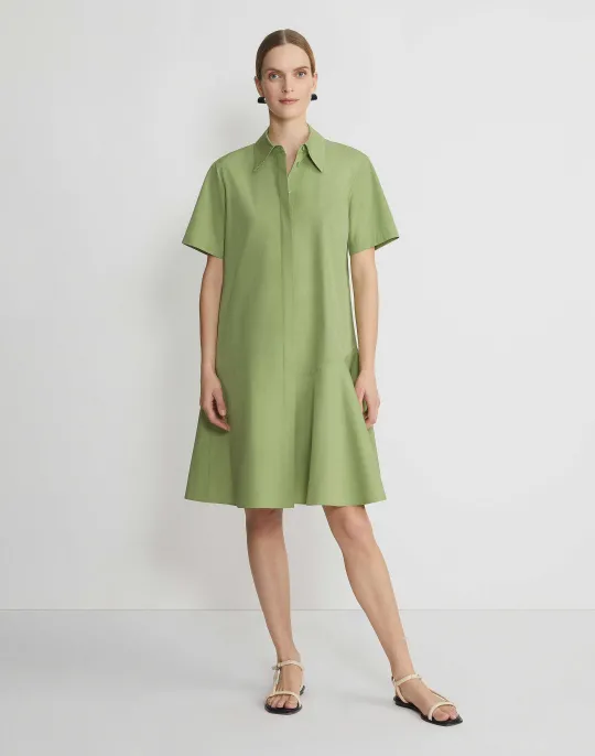 Outlet Lafayette 148 New York Organic Cotton Poplin Flounced Shirtdress Eucalyptus