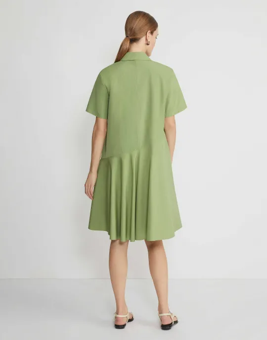 Outlet Lafayette 148 New York Organic Cotton Poplin Flounced Shirtdress Eucalyptus