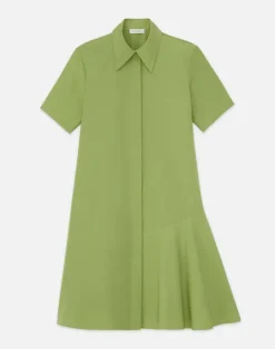 Outlet Lafayette 148 New York Organic Cotton Poplin Flounced Shirtdress Eucalyptus