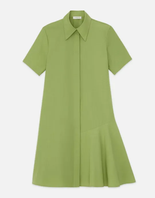 Outlet Lafayette 148 New York Organic Cotton Poplin Flounced Shirtdress Eucalyptus