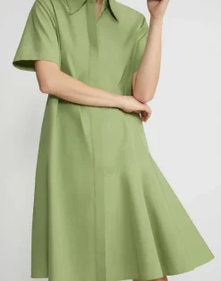 Outlet Lafayette 148 New York Organic Cotton Poplin Flounced Shirtdress Eucalyptus