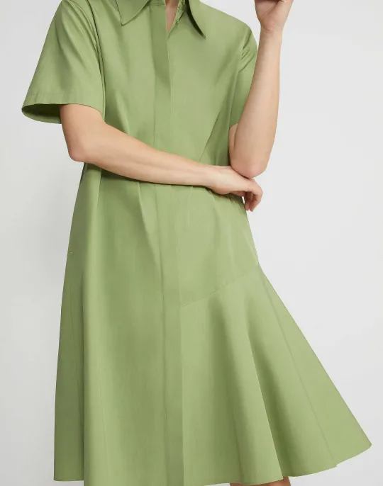 Outlet Lafayette 148 New York Organic Cotton Poplin Flounced Shirtdress Eucalyptus