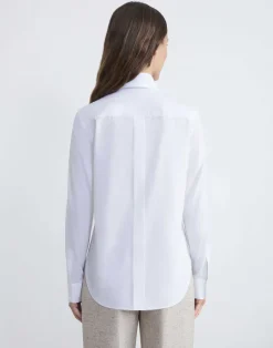 Clearance Lafayette 148 New York Organic Cotton Poplin High Collar Shirt Wild Bluet