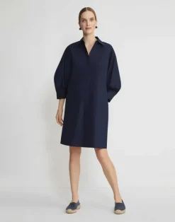 Best Lafayette 148 New York Organic Cotton Poplin Lantern Sleeve Shirtdress Ink
