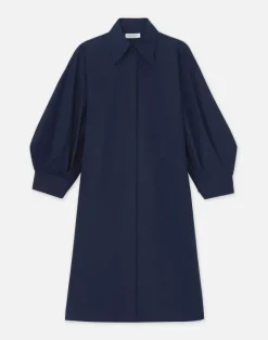 Best Lafayette 148 New York Organic Cotton Poplin Lantern Sleeve Shirtdress Ink