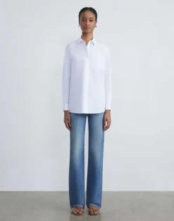 Online Lafayette 148 New York Organic Cotton Poplin Oversized Shirt Golden Medallion
