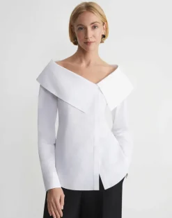 Hot Lafayette 148 New York Organic Cotton Poplin Portrait Collar Shirt White