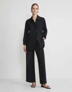 New Lafayette 148 New York Organic Cotton Poplin Riverside Pant Black
