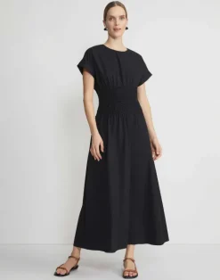 Online Lafayette 148 New York Organic Cotton Poplin Smocked Waist Dress White