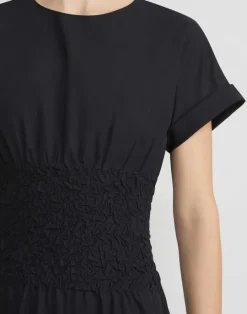 Online Lafayette 148 New York Organic Cotton Poplin Smocked Waist Dress White