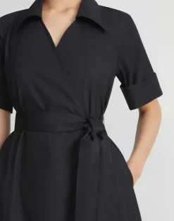 Online Lafayette 148 New York Organic Cotton Poplin Surplice Shirtdress Black