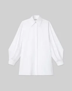 Lafayette 148 New York Organic Cotton Poplin Tie Back Oversized Shirt Black