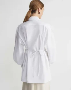 Lafayette 148 New York Organic Cotton Poplin Tie Back Oversized Shirt Black