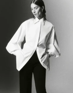 Lafayette 148 New York Organic Cotton Poplin Tie Back Oversized Shirt Black