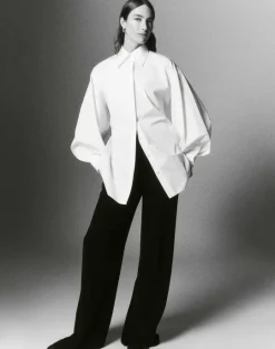 Lafayette 148 New York Organic Cotton Poplin Tie Back Oversized Shirt Black