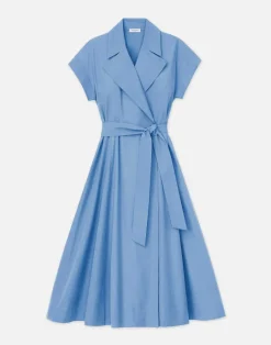 Sale Lafayette 148 New York Organic Cotton Poplin Wrap Shirtdress Delphinium Blue