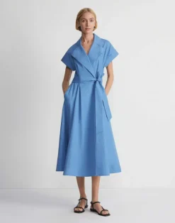 Sale Lafayette 148 New York Organic Cotton Poplin Wrap Shirtdress Delphinium Blue
