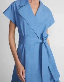 Sale Lafayette 148 New York Organic Cotton Poplin Wrap Shirtdress Delphinium Blue