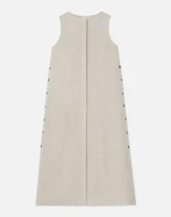 Clearance Lafayette 148 New York Organic Linen Button Side Dress Pumice Melange