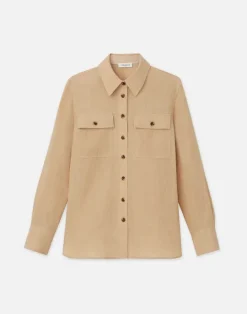 Lafayette 148 New York Organic Linen Shirt Jacket Lapis Blue Melange