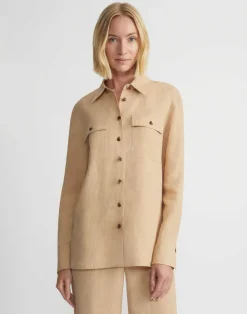 Lafayette 148 New York Organic Linen Shirt Jacket Lapis Blue Melange