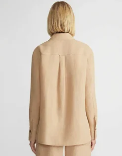 Lafayette 148 New York Organic Linen Shirt Jacket Lapis Blue Melange