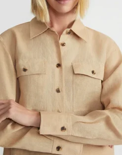 Lafayette 148 New York Organic Linen Shirt Jacket Lapis Blue Melange