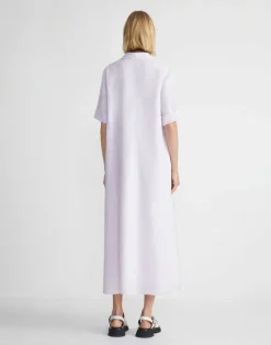 Clearance Lafayette 148 New York Organic Linen Short Sleeve Popover Dress Dried Blossom Melange