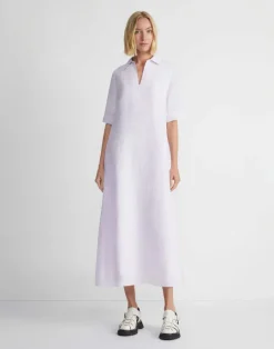 Clearance Lafayette 148 New York Organic Linen Short Sleeve Popover Dress Dried Blossom Melange