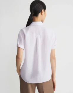 Hot Lafayette 148 New York Organic Linen Short Sleeve Pocket Shirt Dried Blossom Melange
