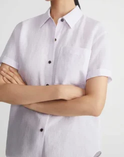 Hot Lafayette 148 New York Organic Linen Short Sleeve Pocket Shirt Dried Blossom Melange