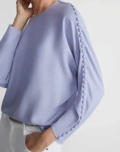 New Lafayette 148 New York Organic Silk Georgette Button Sleeve Blouse Wild Bluet