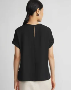 Online Lafayette 148 New York Organic Silk Georgette Cuffed T-Shirt Blouse Cloud