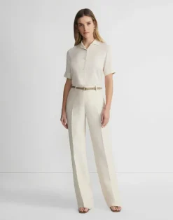 Online Lafayette 148 New York Organic Silk Georgette Notch Collar Blouse Pebble