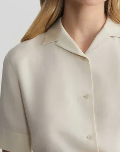 Online Lafayette 148 New York Organic Silk Georgette Notch Collar Blouse Pebble