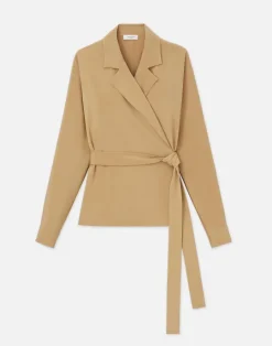 Discount Lafayette 148 New York Organic Silk Stretch Crepe De Chine Wrap Shirt Jacket Ink