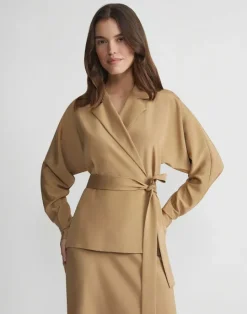 Discount Lafayette 148 New York Organic Silk Stretch Crepe De Chine Wrap Shirt Jacket Ink