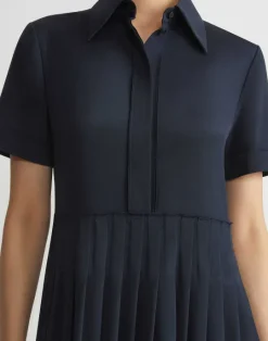 New Lafayette 148 New York Organic Silk Stretch Georgette Pleated Shirtdress Ink