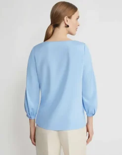 Online Lafayette 148 New York Organic Silk Stretch Georgette Lantern Sleeve Blouse Sky Blue