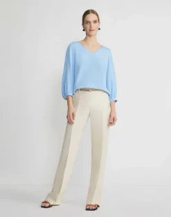 Online Lafayette 148 New York Organic Silk Stretch Georgette Lantern Sleeve Blouse Sky Blue