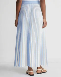Best Lafayette 148 New York Overprint Finespun Voile Pleat Stitch Skirt Sky Blue Multi