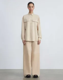 Outlet Lafayette 148 New York Paperfine Suede Thames Wide Leg Pant Dune