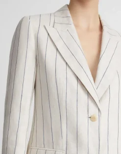 New Lafayette 148 New York Pinstripe Linen Peak Lapel Blazer Pebble Multi