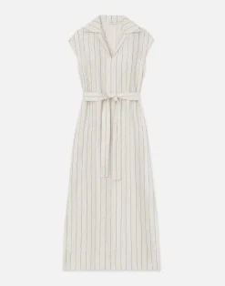 Online Lafayette 148 New York Pinstripe Linen Popover Dress Pebble Multi