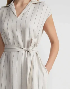 Online Lafayette 148 New York Pinstripe Linen Popover Dress Pebble Multi