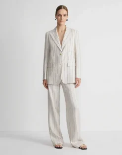 Lafayette 148 New York Pinstripe Linen Sullivan Pant Pebble Multi