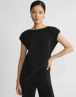 Lafayette 148 New York Recycled Poly Satin Pliss Dolman Blouse Black
