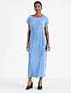 Best Lafayette 148 New York Recycled Poly Satin Pliss Dolman Dress Sky Blue