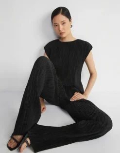Clearance Lafayette 148 New York Recycled Poly Satin Pliss Parkside Pant Black