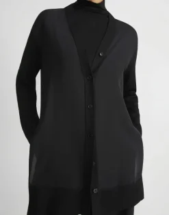 Online Lafayette 148 New York Responsible Fine Gauge Merino & Organic Silk Georgette Cardigan Black